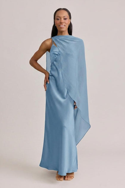 Chiffon Asymmetrical Shawl | Made To Order | French Blue