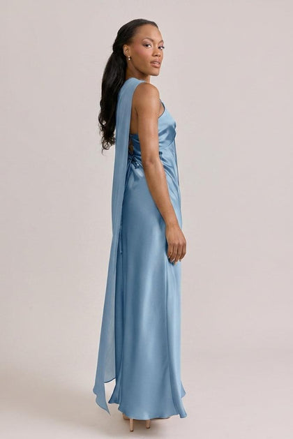 Chiffon Asymmetrical Shawl | Made To Order | French Blue