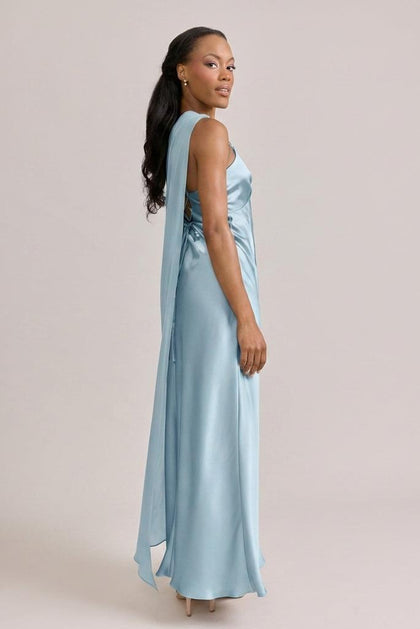 Chiffon Asymmetrical Shawl | Made To Order | Light Blue