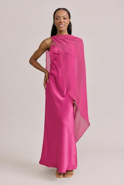 Chiffon Asymmetrical Shawl | Made To Order | Malibu Pink