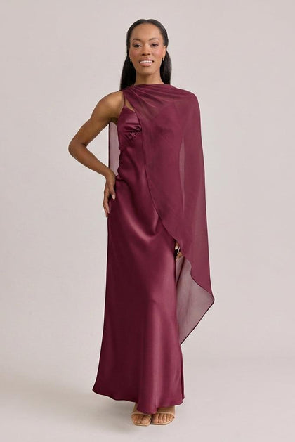Chiffon Asymmetrical Shawl | Made To Order | Marsala