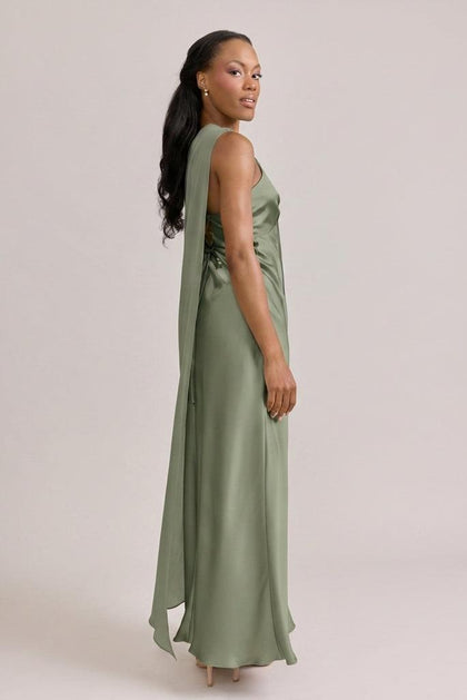 Chiffon Asymmetrical Shawl | Made To Order | Moss