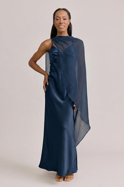 Chiffon Asymmetrical Shawl | Made To Order | Navy Blue