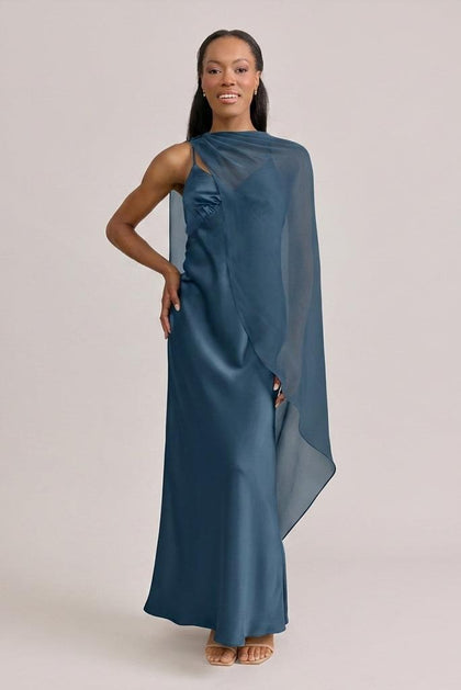 Chiffon Asymmetrical Shawl | Made To Order | Romantic Blue