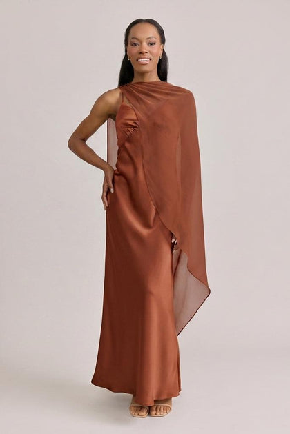 Chiffon Asymmetrical Shawl | Made To Order | Rust