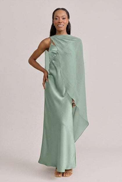 Chiffon Asymmetrical Shawl | Made To Order | Sage