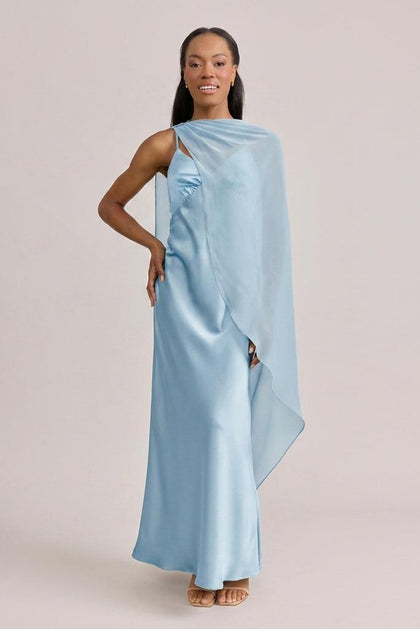 Chiffon Asymmetrical Shawl | Made To Order | Sky Blue