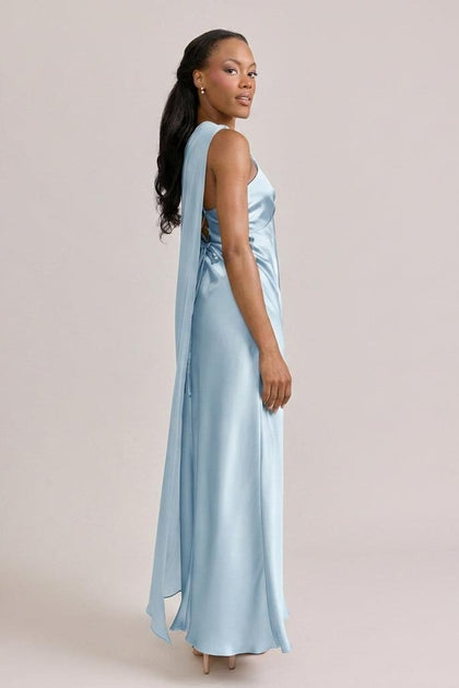 Chiffon Asymmetrical Shawl | Made To Order | Sky Blue