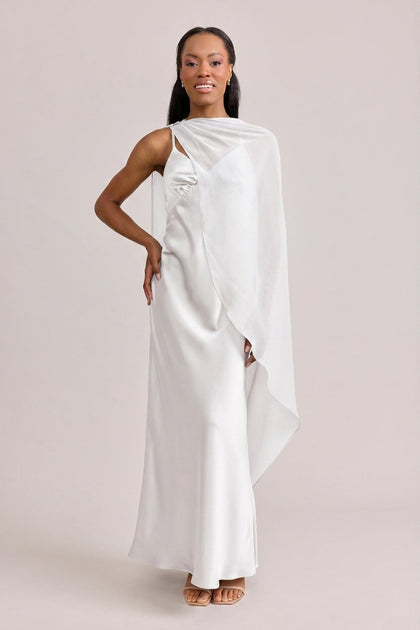 Chiffon Asymmetrical Shawl | Made To Order | White Pearl
