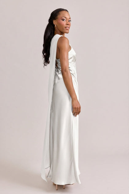 Chiffon Asymmetrical Shawl | Made To Order | White Pearl