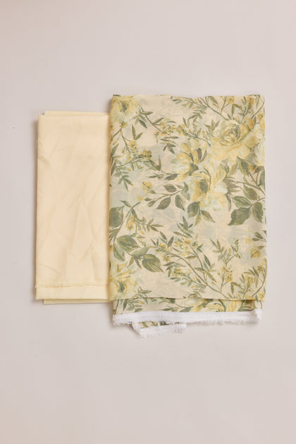 Chiffon Floral Print Fabric By Yard | Pale Yellow Meadow Blooms