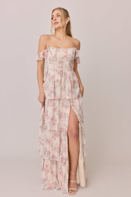 Chiffon Floral Print Mega Swatch | Blushing Bride Bouquet