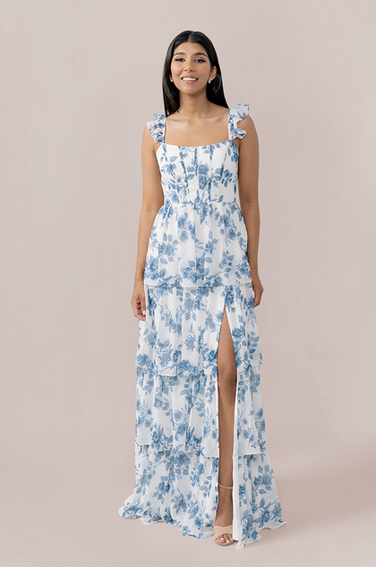 Chiffon Floral Print Mega Swatch | Dusty Blue Bouquet