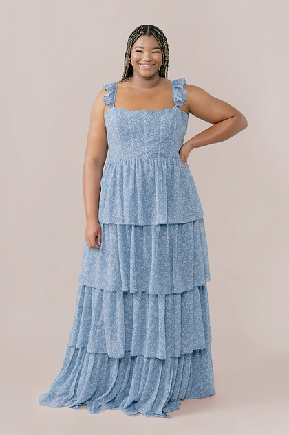 Chiffon Floral Print Mega Swatch | Dusty Blue Posey
