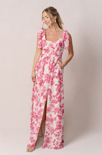 Chiffon Floral Print Mega Swatch | Hot Pink Garden