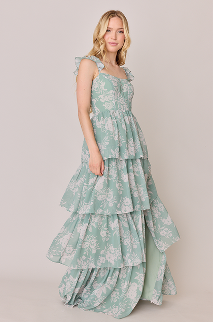 Chiffon Floral Print Mega Swatch | Sage and Champagne Bouquet
