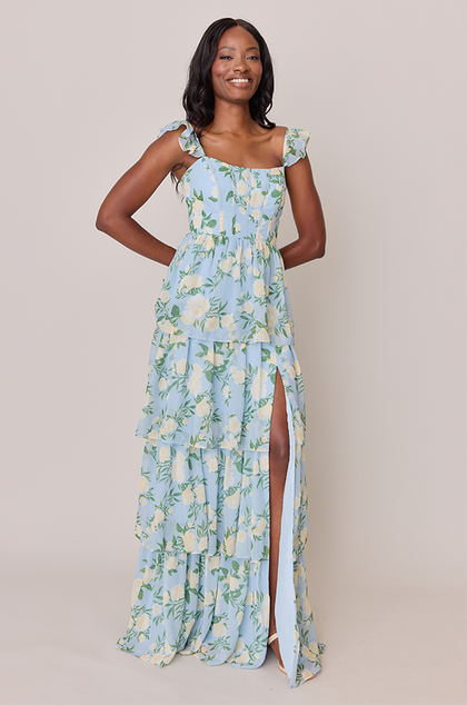 Chiffon Floral Print Mega Swatch | Sky Blue Multi Bouquet