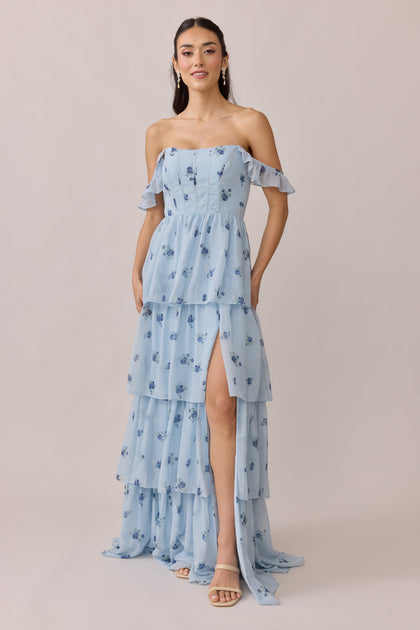 Chiffon Floral Print Mega Swatch | Sky Blue Petit Rose