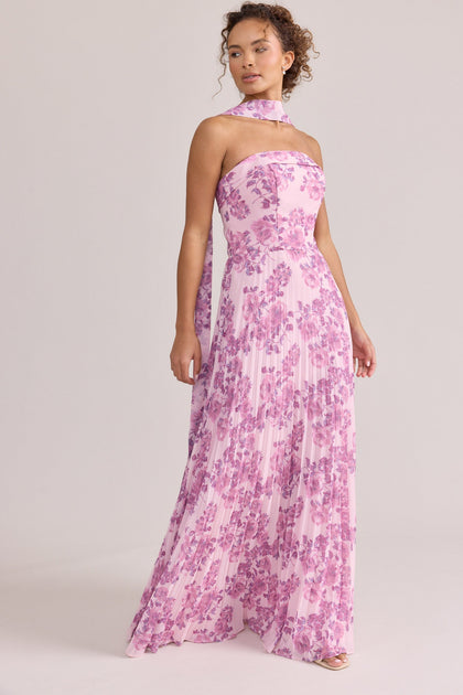 Chiffon Floral Print Skinny Scarf | Made To Order | Perfect Pink Blossom