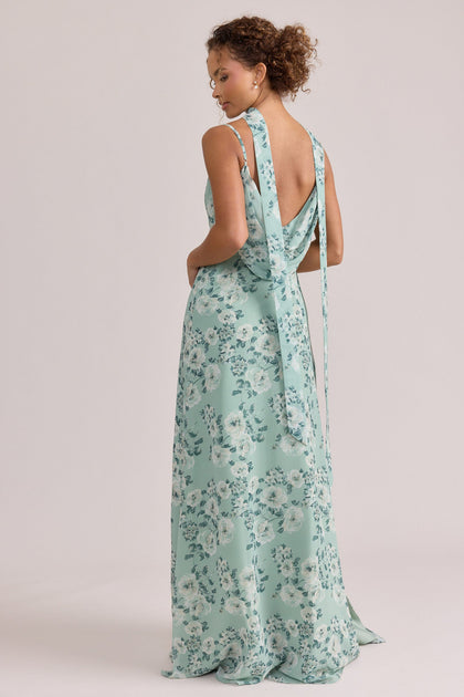 Chiffon Floral Print Skinny Scarf | Made To Order | Sage Blossom
