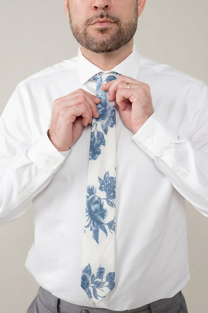 Chiffon Floral Print Tie | Made To Order | Dusty Blue Bouquet