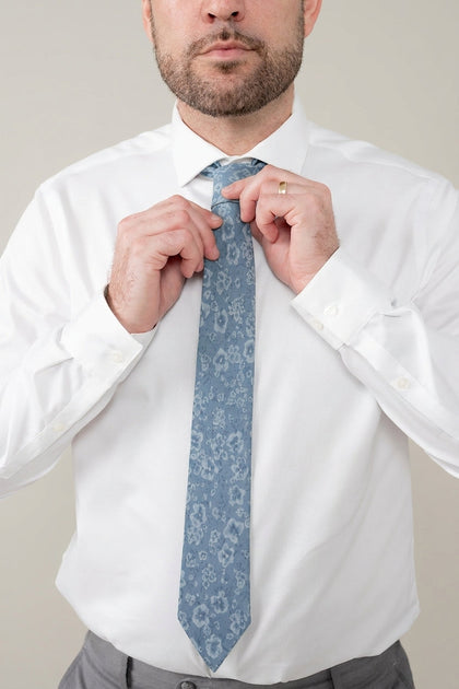 Chiffon Floral Print Tie | Made To Order | Dusty Blue Posey