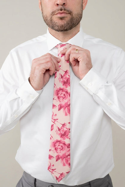 Chiffon Floral Print Tie | Made To Order | Hot Pink Garden