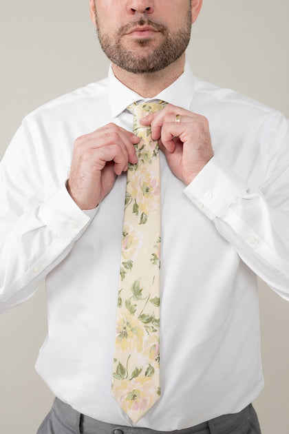 Chiffon Floral Print Tie | Made To Order | Pale Yellow Blossom