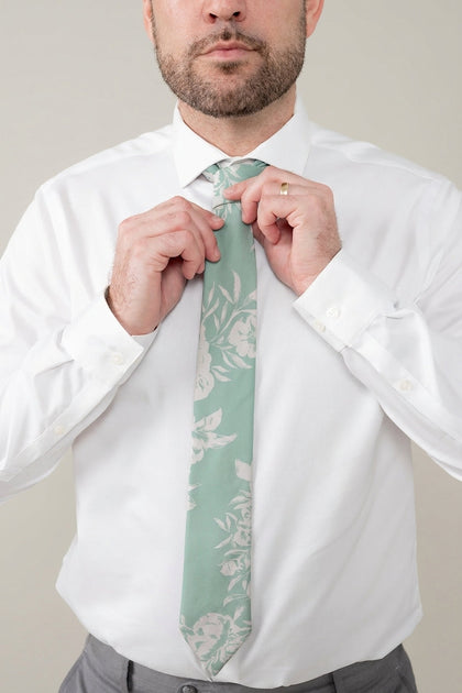 Chiffon Floral Print Tie | Made To Order | Sage and Champagne Bouquet