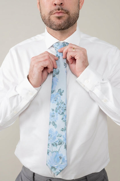 Chiffon Floral Print Tie | Made To Order | Sky Blue Blossom