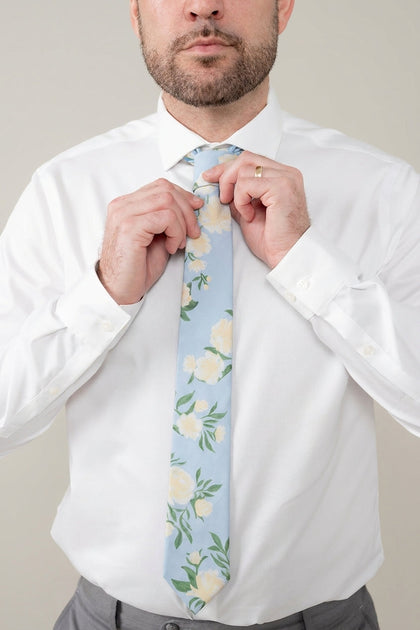 Chiffon Floral Print Tie | Made To Order | Sky Blue Multi Bouquet