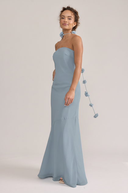 Chiffon Luxe Floral Scarf | Made To Order | French Blue