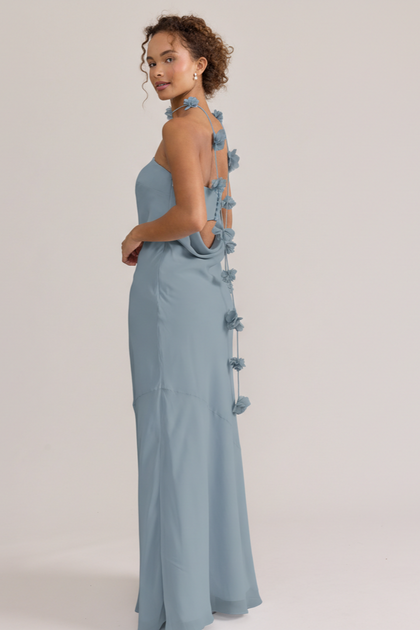 Chiffon Luxe Floral Scarf | Made To Order | French Blue