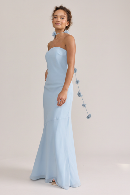 Chiffon Luxe Floral Scarf | Made To Order | Sky Blue