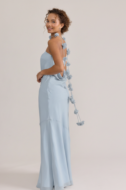 Chiffon Luxe Floral Scarf | Made To Order | Sky Blue