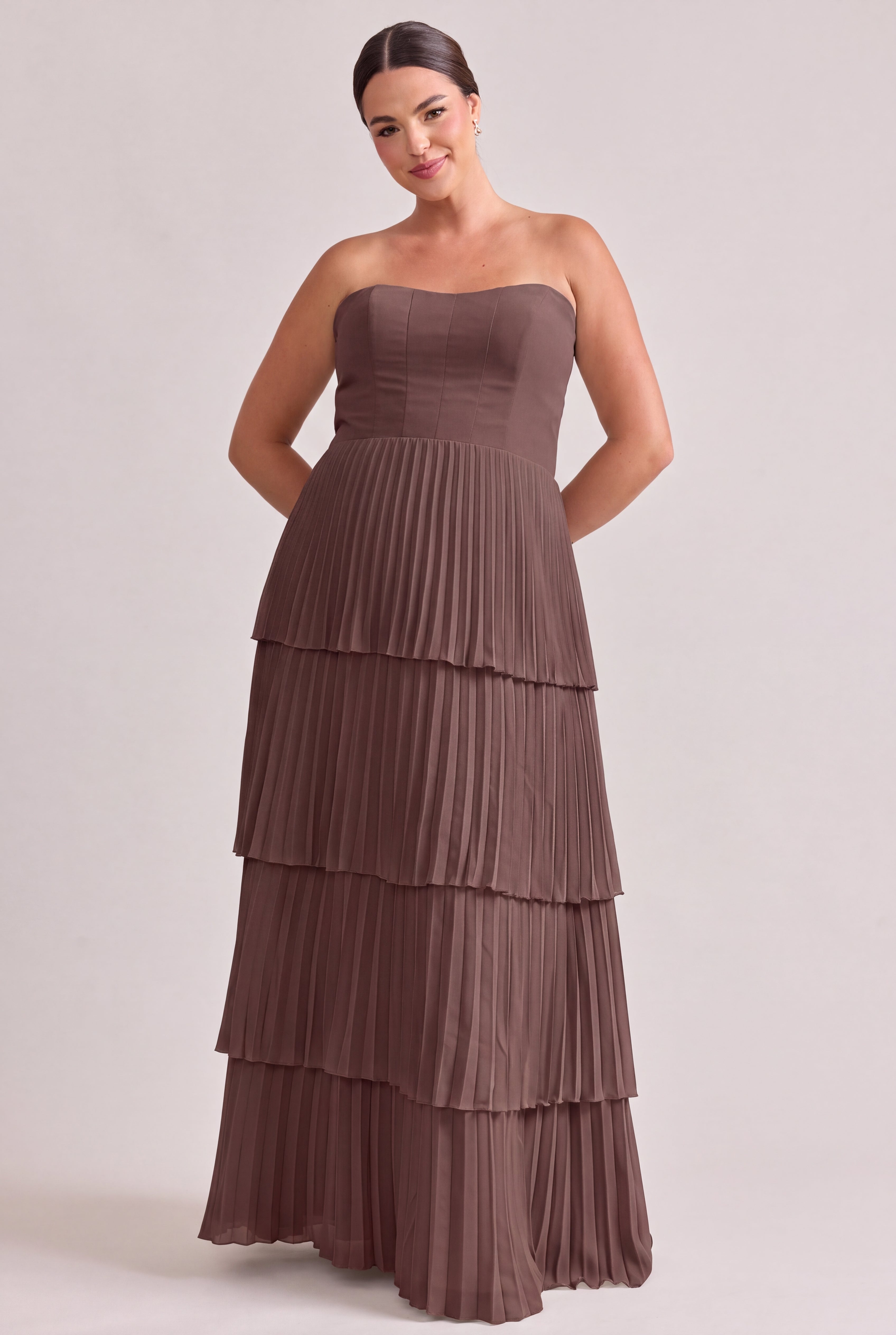 Collins Chiffon Pleated Dress | Espresso