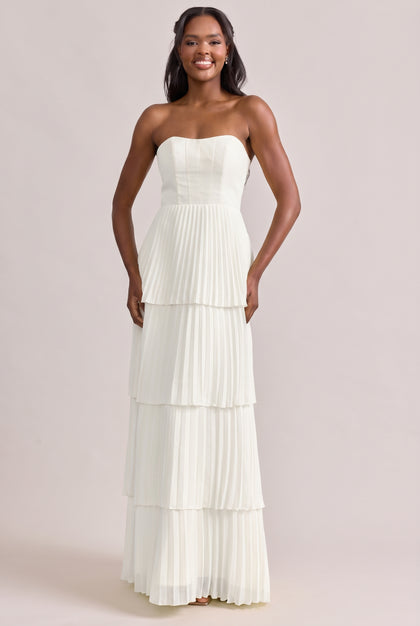 Collins Chiffon Pleated Dress | White Pearl