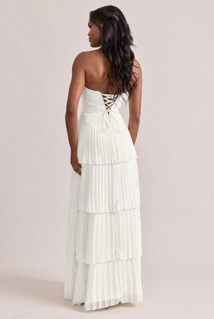 Collins Chiffon Pleated Dress | White Pearl