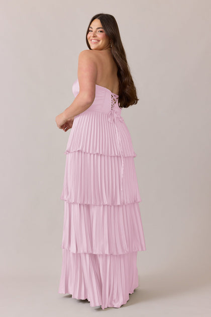 Collins Satin Pleated Dress | Made To Order | Baby Pink