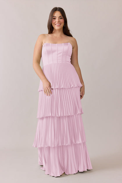 Collins Satin Pleated Dress | Made To Order | Baby Pink
