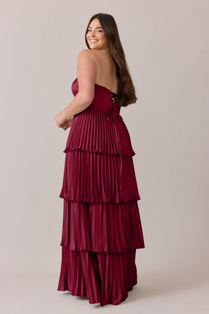Collins Satin Pleated Dress | Made To Order | Berry