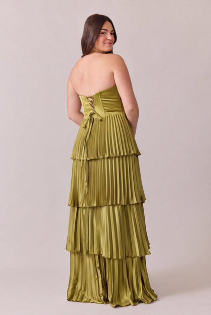 Collins Satin Pleated Dress | Made To Order | Chartreuse