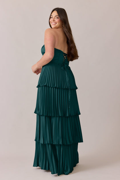 Collins Satin Pleated Dress | Made To Order | Emerald