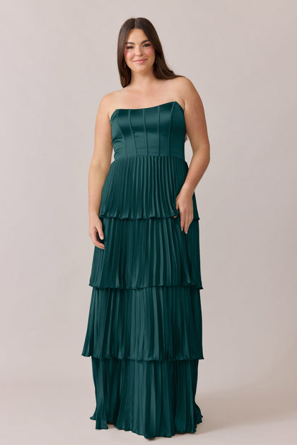 Collins Satin Pleated Dress | Made To Order | Emerald