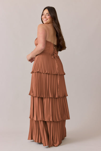 Collins Satin Pleated Dress | Made To Order | Copper