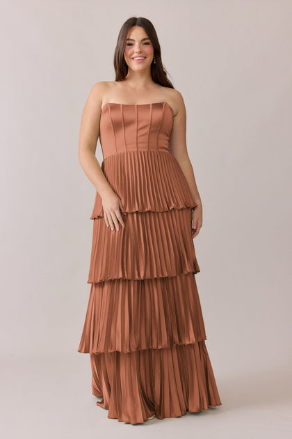 Collins Satin Pleated Dress | Made To Order | Copper