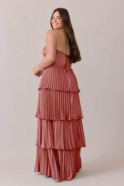 Collins Satin Pleated Dress | Made To Order | Desert Rose