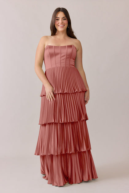 Collins Satin Pleated Dress | Made To Order | Desert Rose