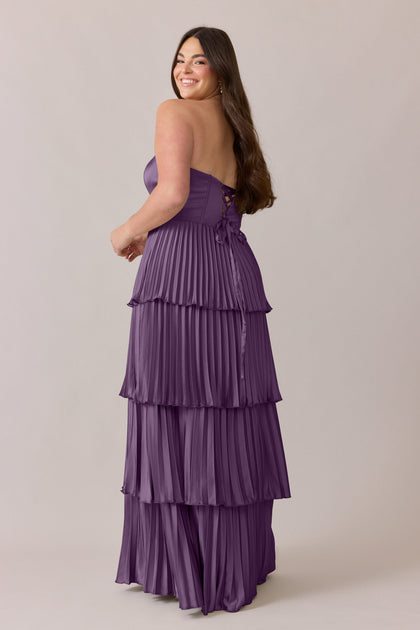 Collins Satin Pleated Dress | Made To Order | Dusty Plum
