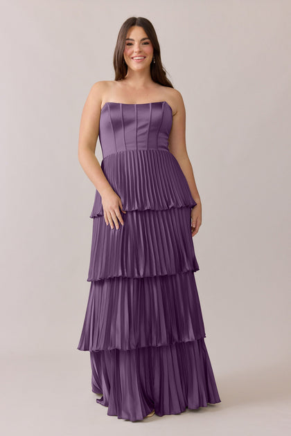 Collins Satin Pleated Dress | Made To Order | Dusty Plum